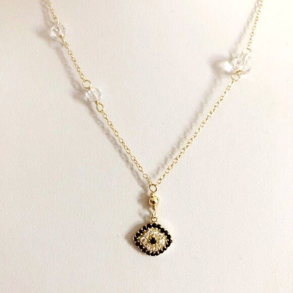 Dainty Third Eye Rhinestone Necklace Gold Tone - Picture 1 of 7